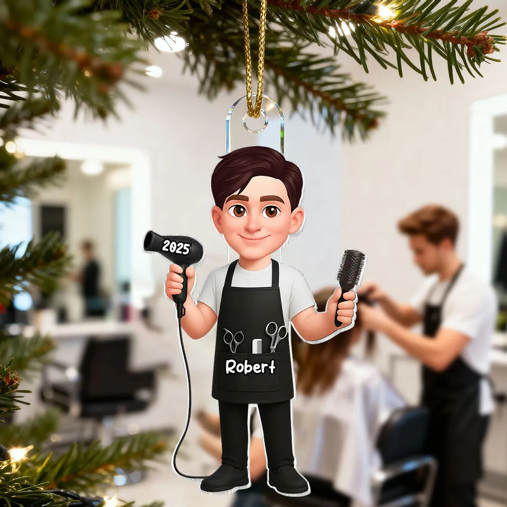 Personalized Acrylic Ornament for Hairdressers – Custom Hair Stylist Couple Design, Festive Decor & Unique Christmas Gift