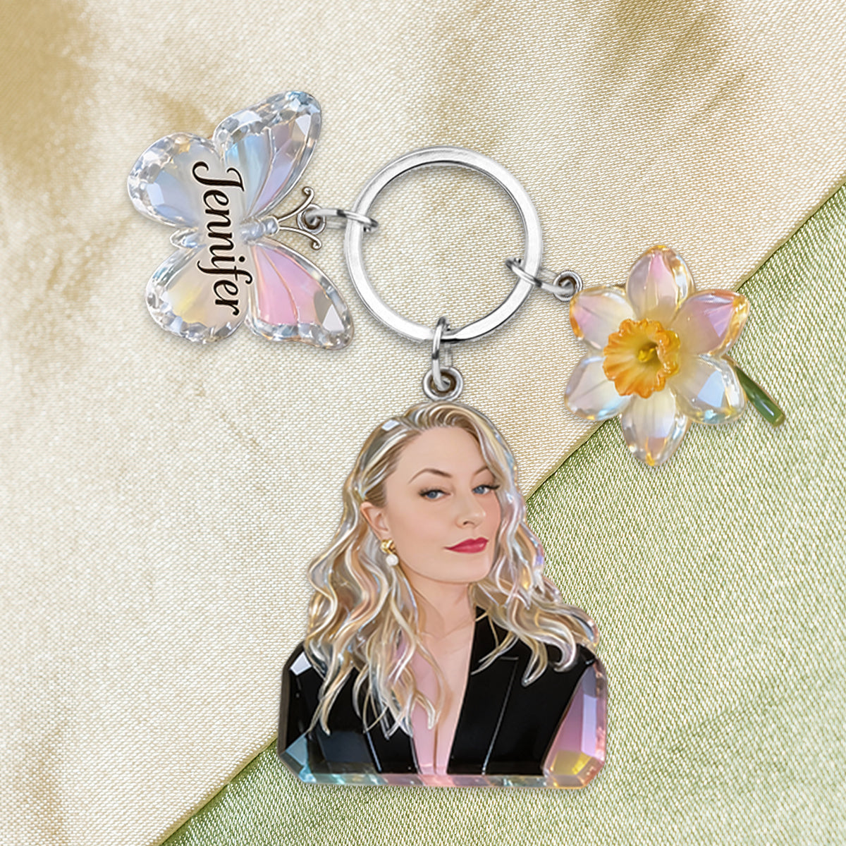 Custom Any Photo Birthmonth Flower - Personalized Self Love Keychain With Charms