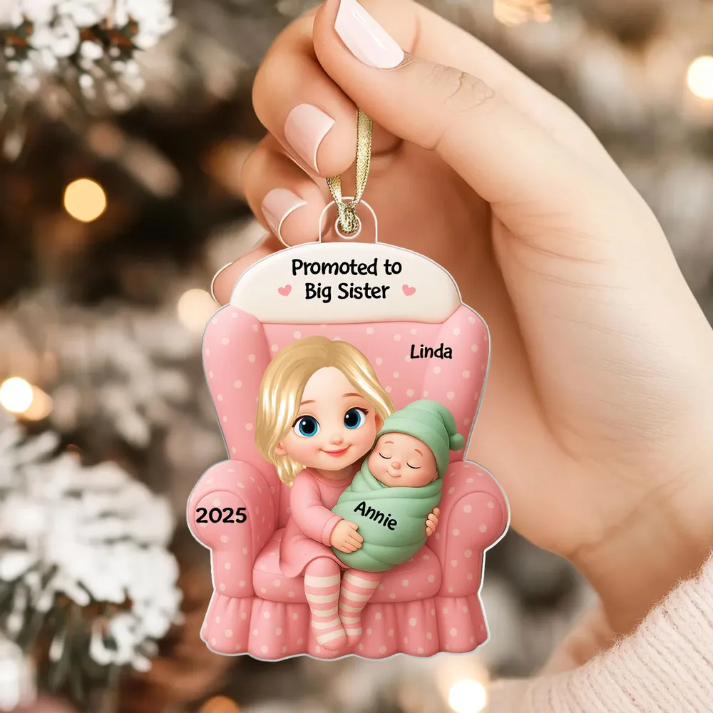 Personalized Acrylic Ornament Big Sister Promotion Gift Custom Baby Announcement Keepsake for Holiday Tree Decor