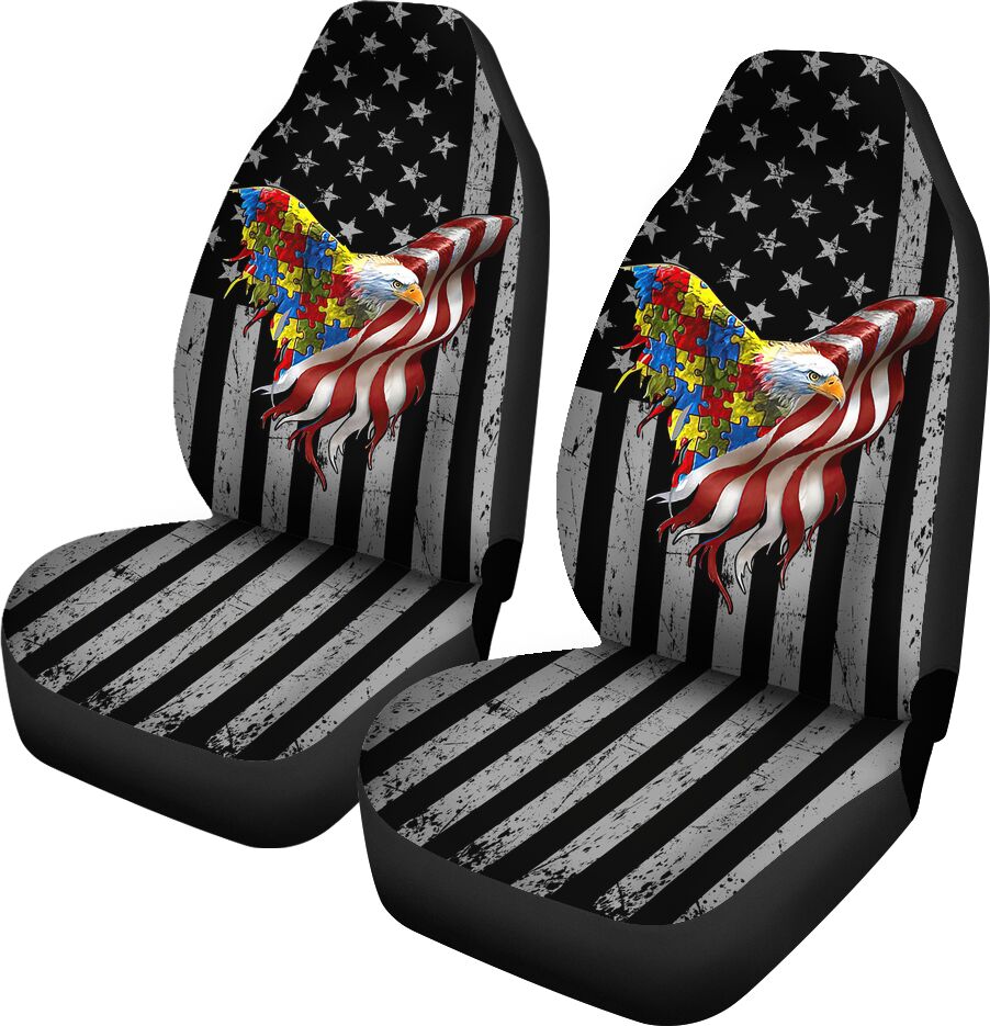 Autsim American Flag Autism Awareness Seat Covers 0622