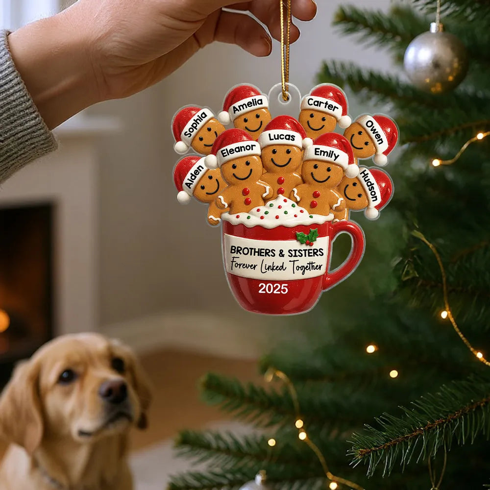 Family Acrylic Ornament – Gingerbread Brothers & Sisters Design, High-Clarity Collectible Holiday Gift