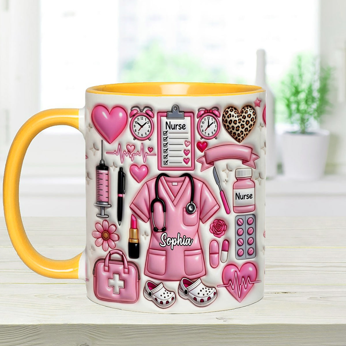 Love Being A Nurse - Personalized Nurse Set Accent Mug with Acrylic Stirrers