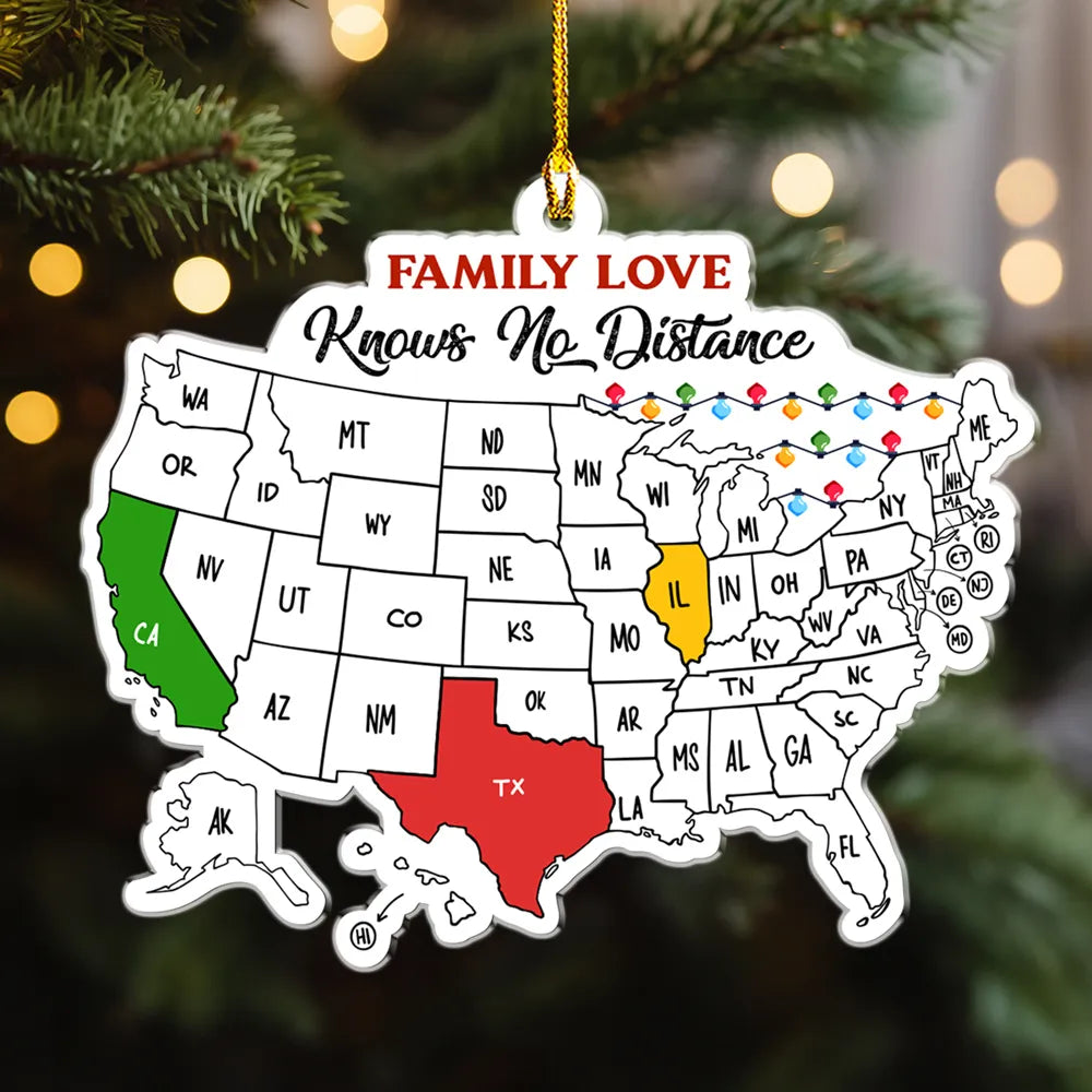 Personalized Acrylic Ornament Map – Family Love Knows No Distance, Unique Gift for Long‑Distance Family & Friends, Festive Home Decoration