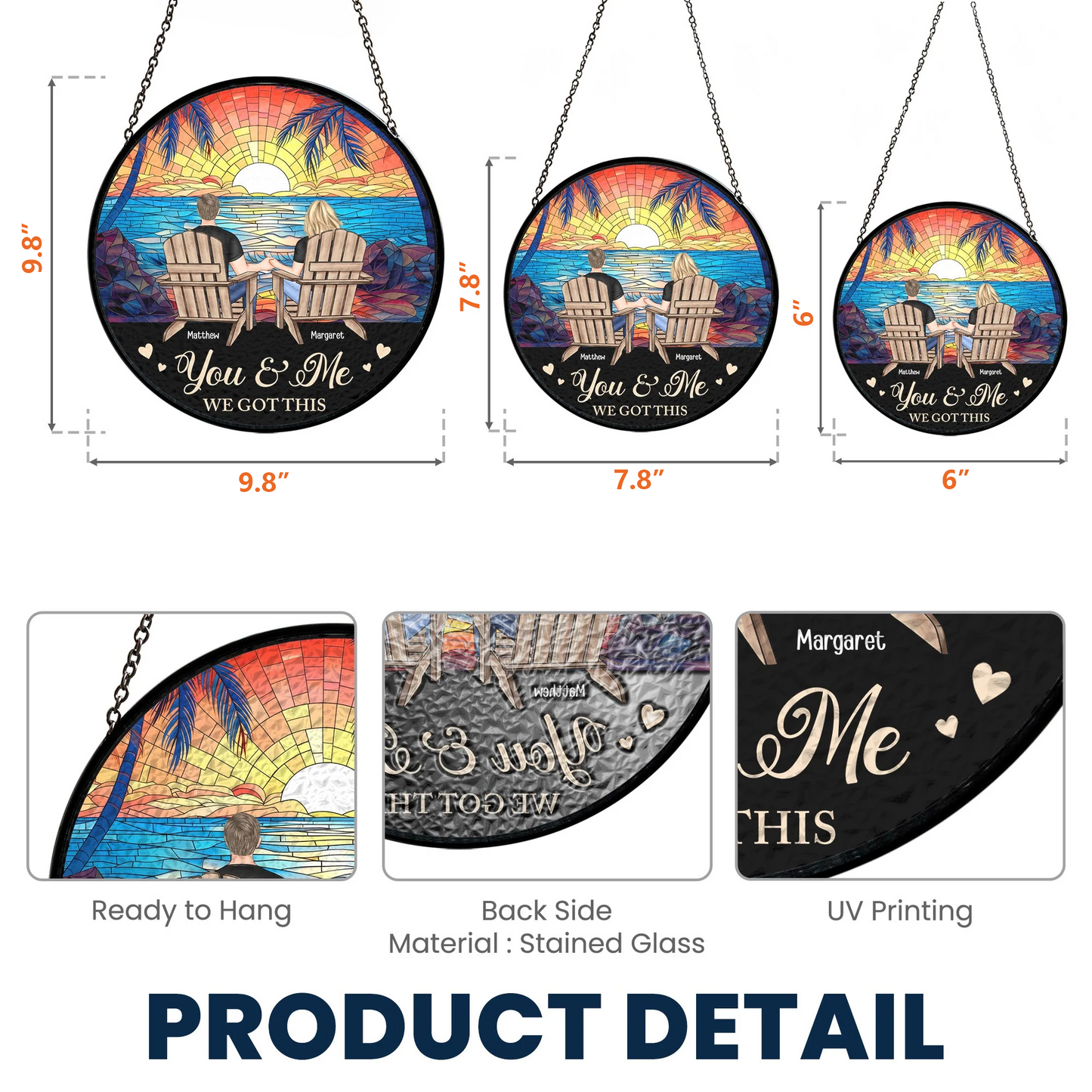 Custom Couple Glass Suncatcher Ornament – "You & Me, We Got This" Love Symbol