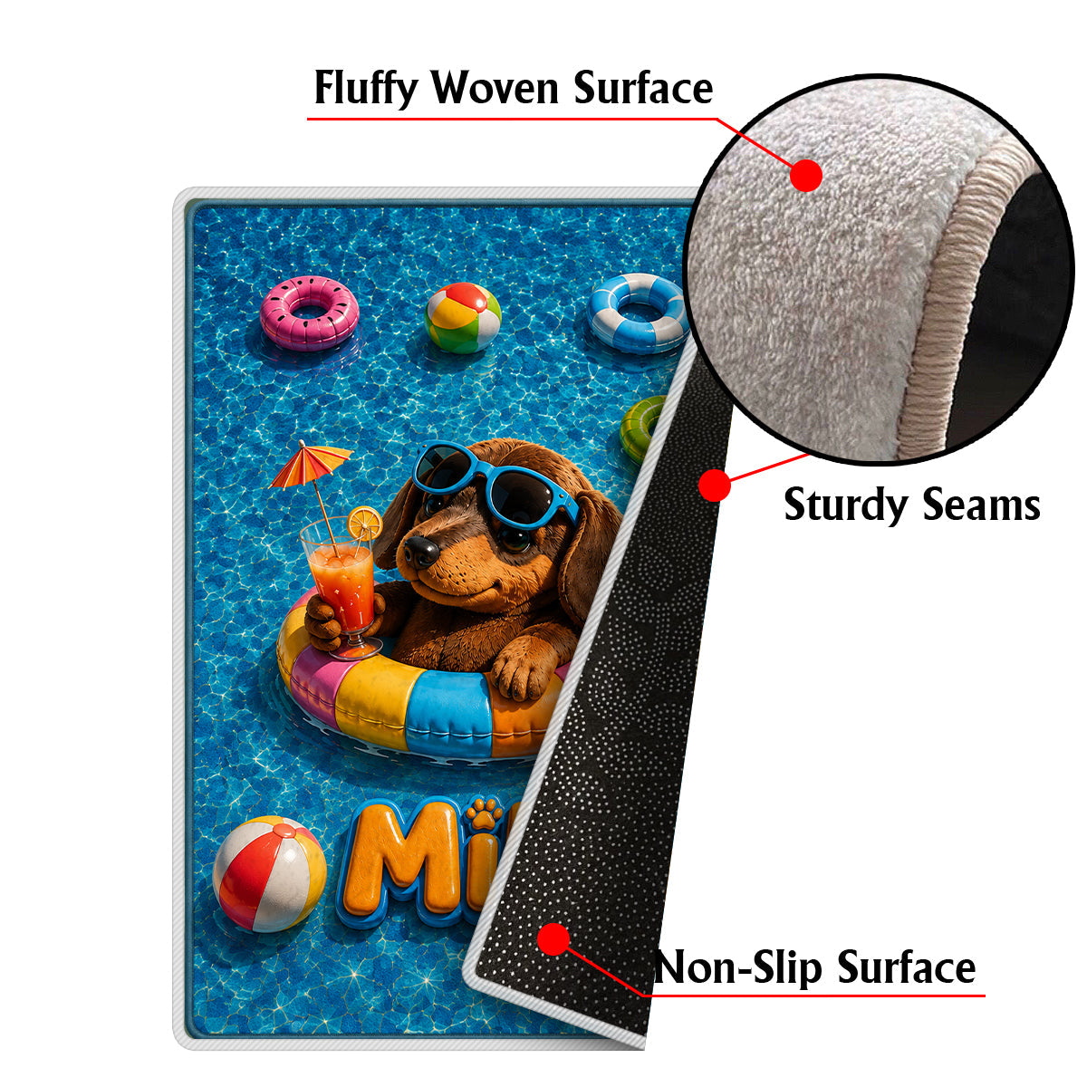 Funny Pet Summer Vibes Poolside - Personalized Dog Non-Slip Tufted Rug