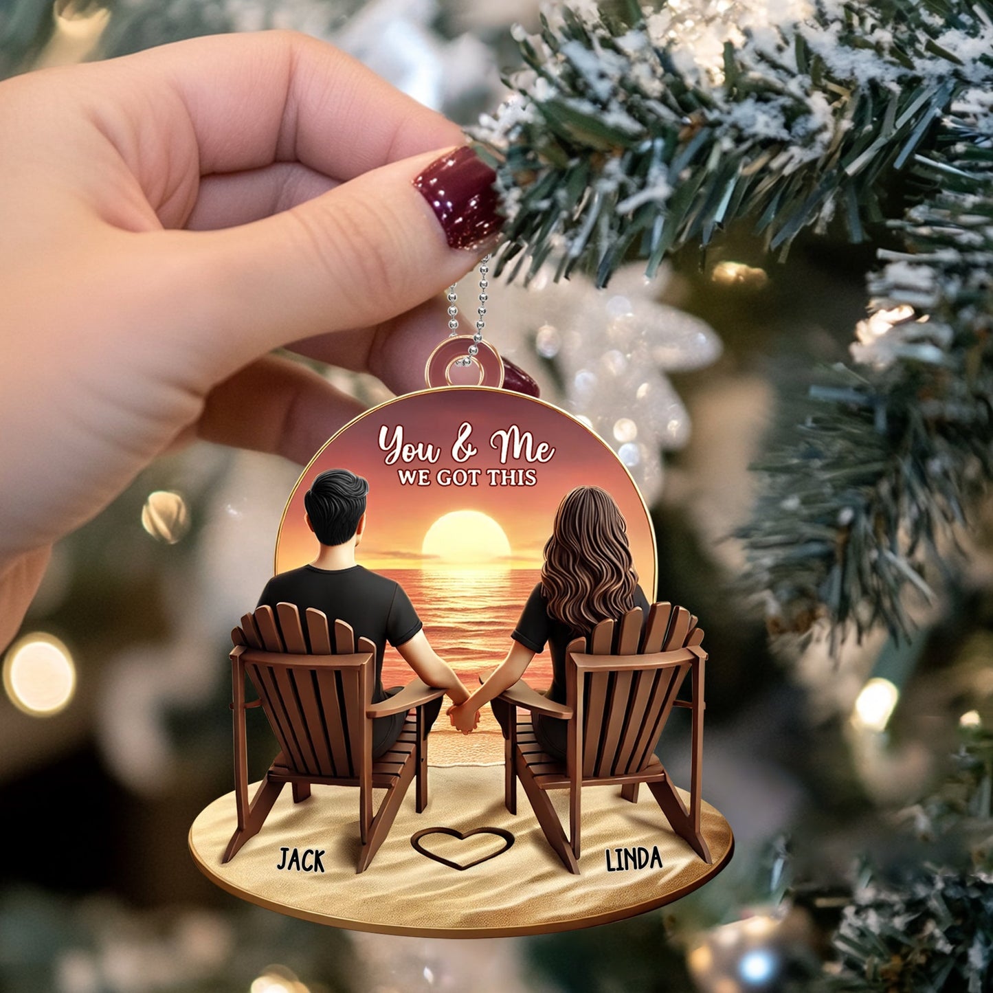 Personalized Couple Ornament - "You & Me, We Got This" | Romantic Sunset Gift for Valentine's Day, Anniversaries, and Birthdays