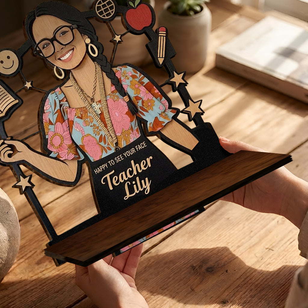 Happy To See Your Face - Personalized Teacher Wooden Floating Shelf