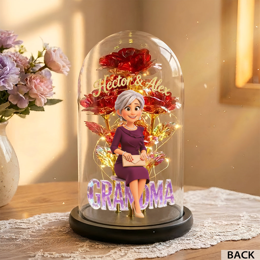 Custom Any Photo - Personalized Grandma Glowing Roses Glass Dome