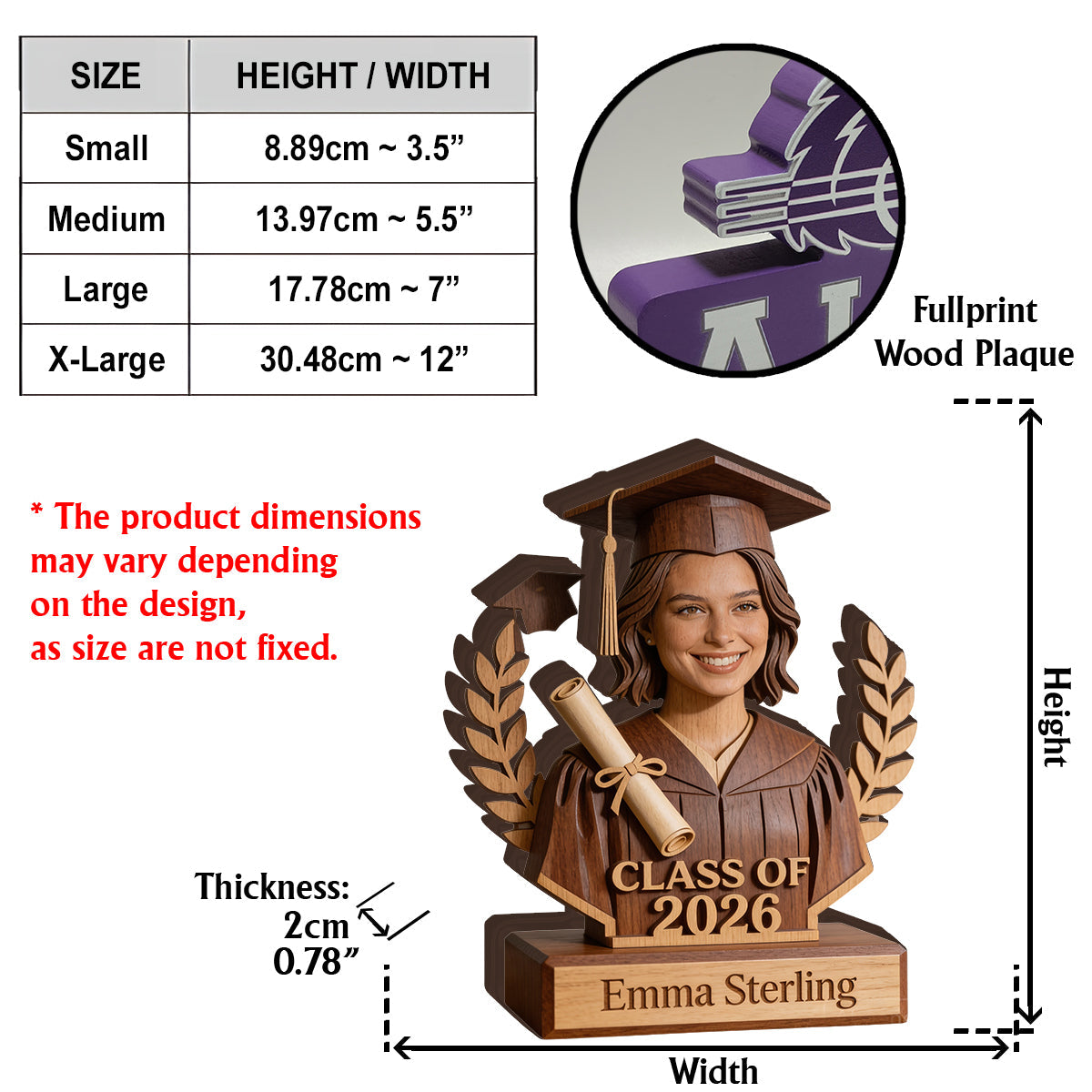 Class Of 2026 - Personalized Graduation Custom Shaped Wood Plaque