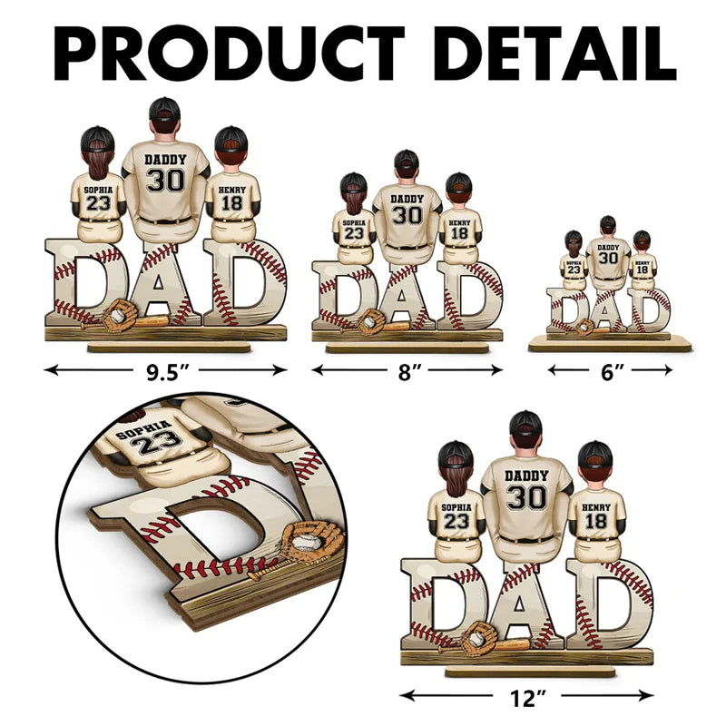 Family Baseball Theme – Custom Wooden Plaque for Dad, Personalized with Family Members and Jerseys – Ideal Father’s Day Gift