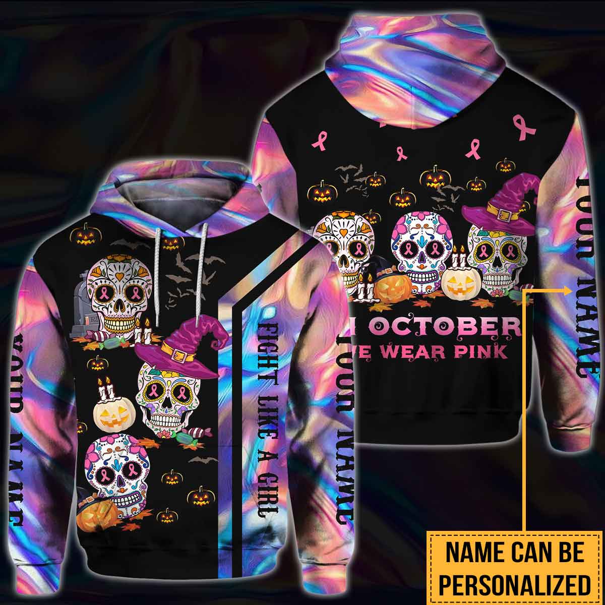 In October - Breast Cancer Awareness Personalized All Over T-shirt and Hoodie