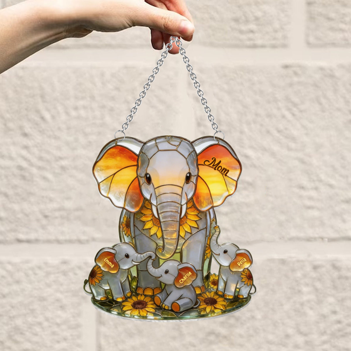 Elephant Mom - Personalized Elephant Window Hanging Suncatcher Ornament