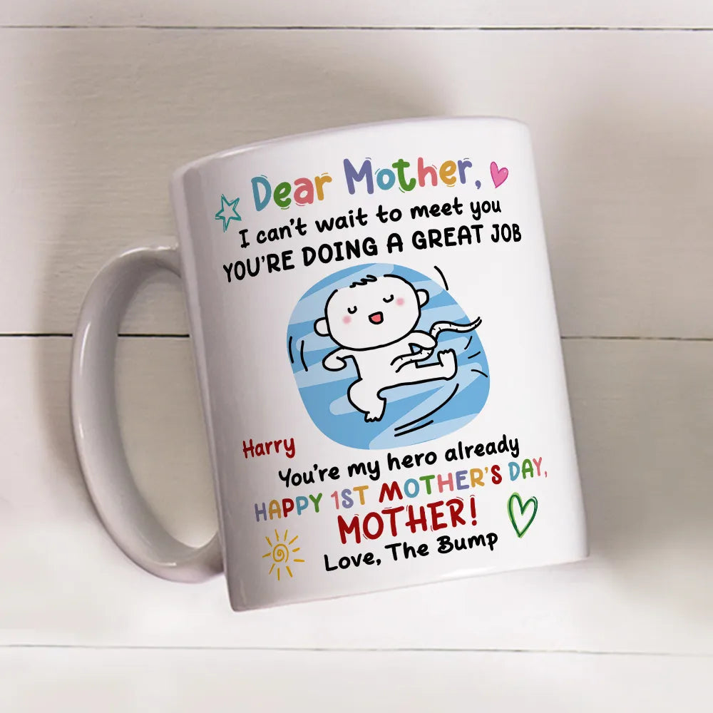 Personalized Ceramic Mug with Cute Baby Illustration, Dear Mommy Message, First Mother's Day Unique Gift