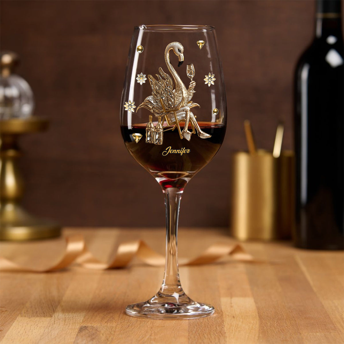 Elegant Flamingo - Personalized Flamingo Wine Glass With Long Stem