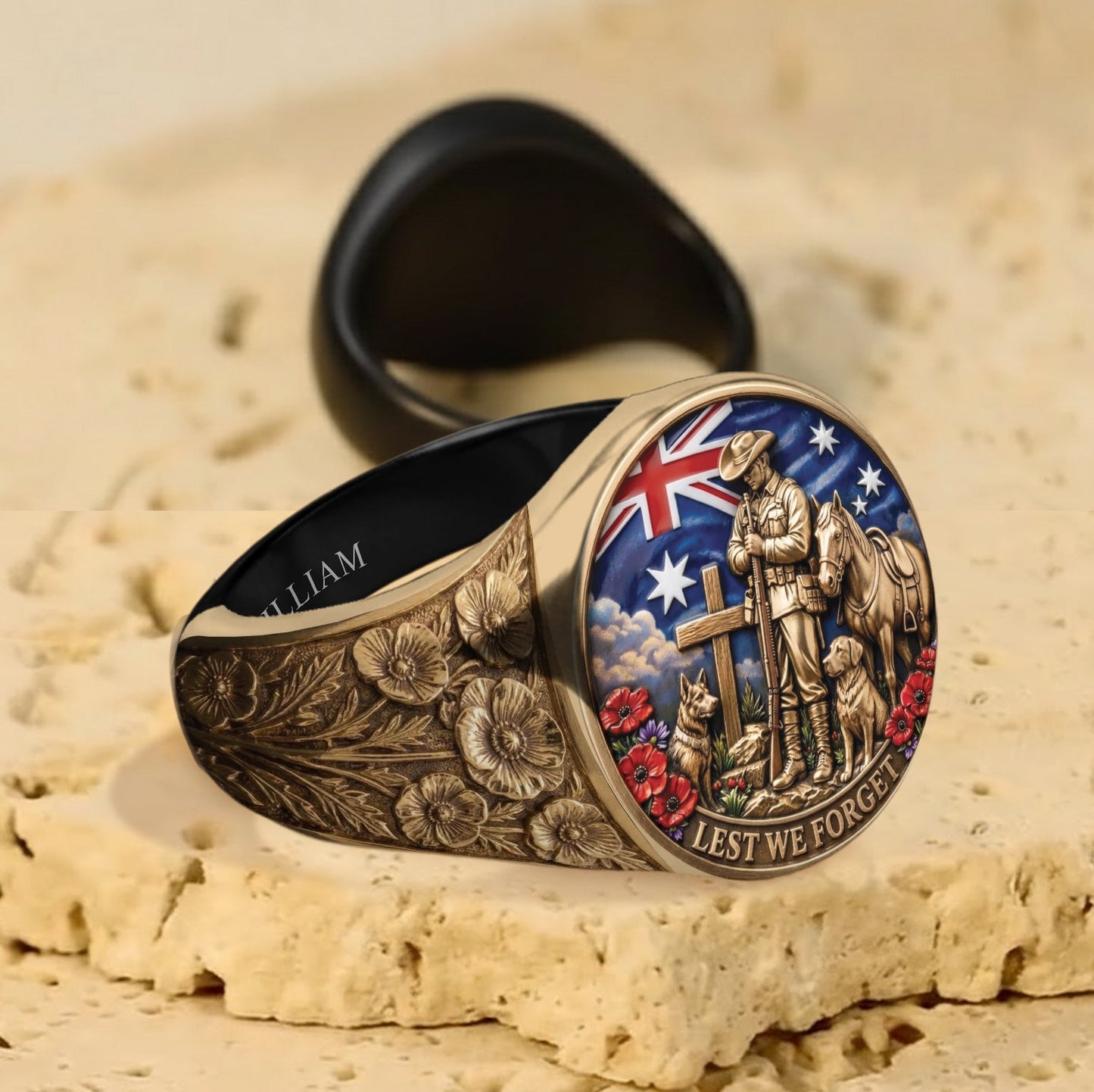 Lest We Forget, Anzac Day - Personalized Veteran Signet Ring
