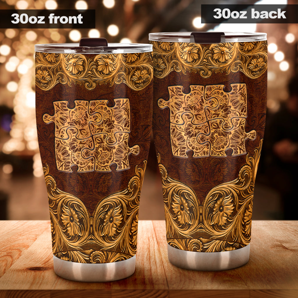 Autism Leather Pattern Print Autism Awareness Tumbler 0622