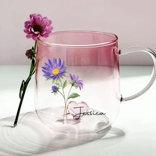 Blooming Gradient Glass Mug – Gift for Sisters, Wife, or Grandma