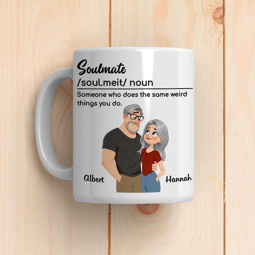 Personalized Soulmate Definition Ceramic Mug With Cute Couple Illustration, Unique Valentine's Gift For Boyfriend Or Girlfriend