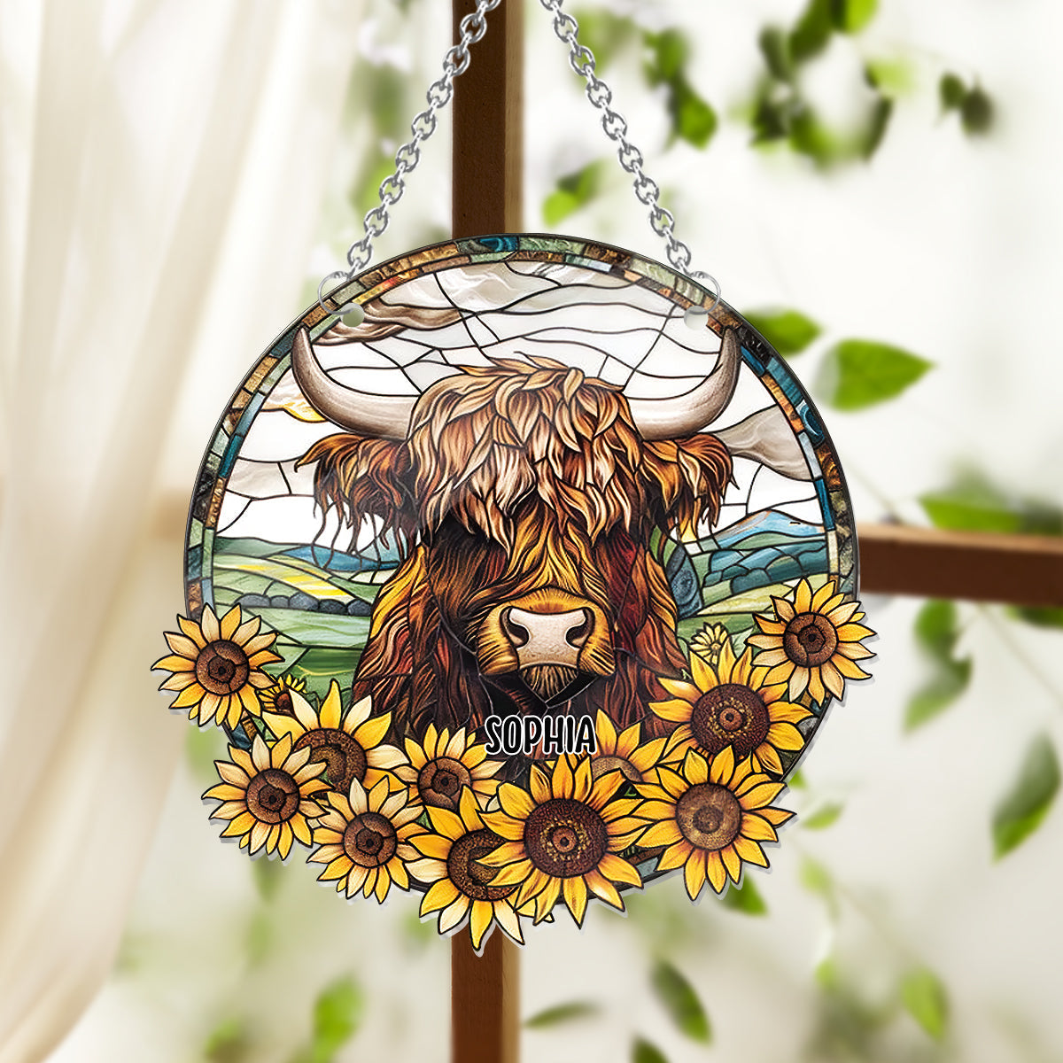 Baby Cow Sunflower - Personalized Window Hanging Suncatcher Ornament