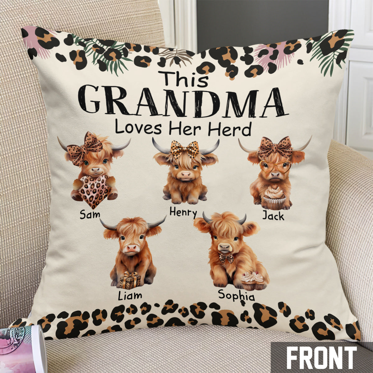Grandma/ Nana/ Mimi... Loves Her Herd - Personalized Grandma Throw Pillow