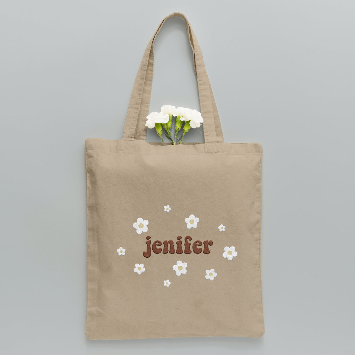 Custom Name With Flower - Personalized Daughter Embroidered Tote Bag