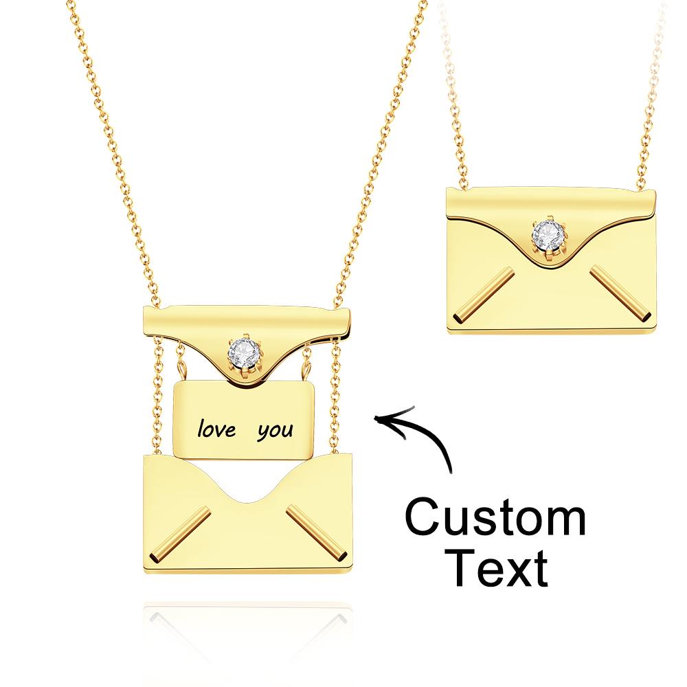 Any Text Letter - Personalized Couple Engraved Necklace Envelope Letter