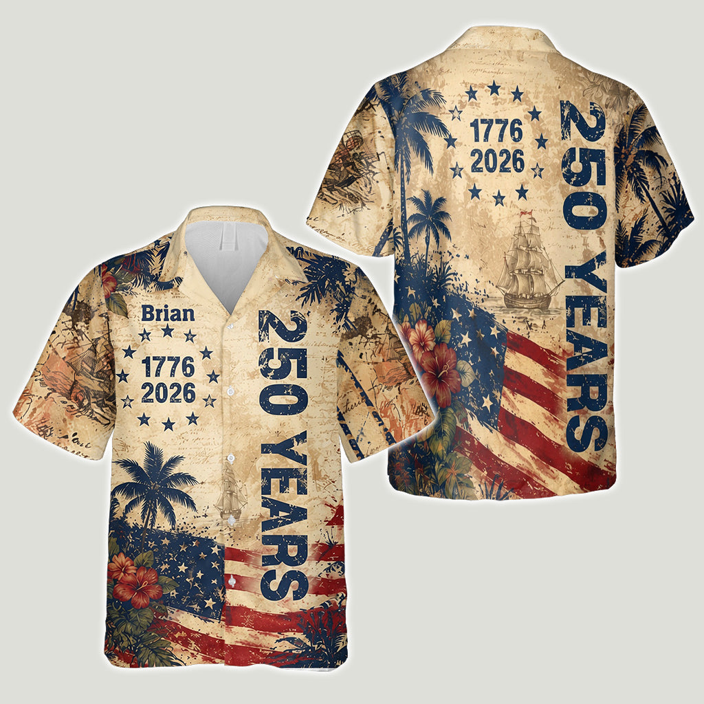250 Years Vintage US Independence Day Aloha Shirt & Pants Set - Personalized Independence Day/ 4th of July Hawaiian Shirt & Men Shorts