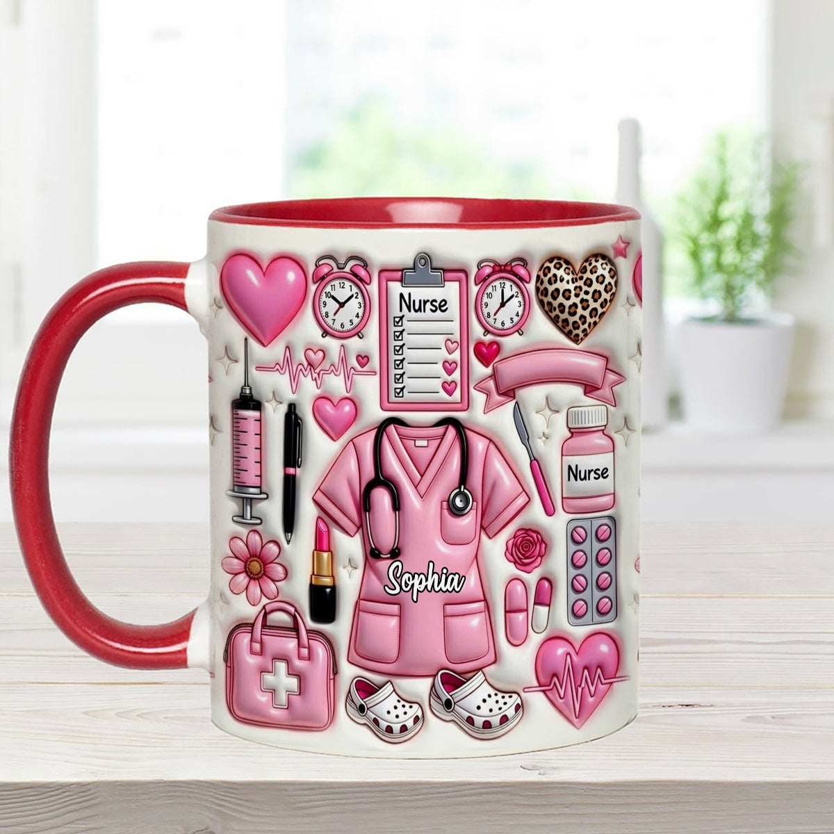 Love Being A Nurse - Personalized Nurse Set Accent Mug with Acrylic Stirrers