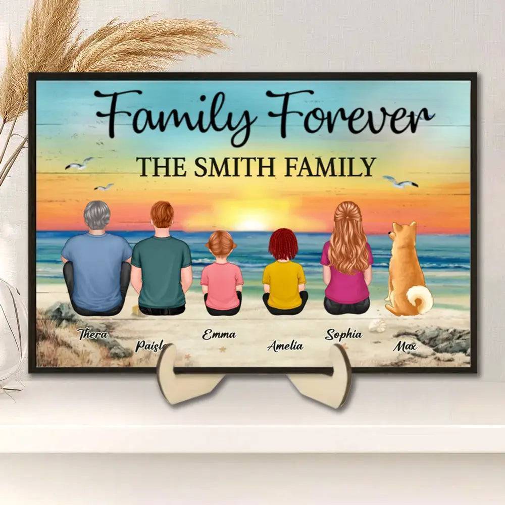 "Beach Landscape Family Sitting Back View Wooden Or Acrylic Or LED Night Light Plaque, Perfect Gift for Father's Day, for Dad or Grandpa"