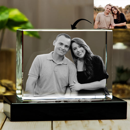 Custom Photo - Personalized Couple Laser Engraving 3D Cuboid Shaped Crystal Lamp