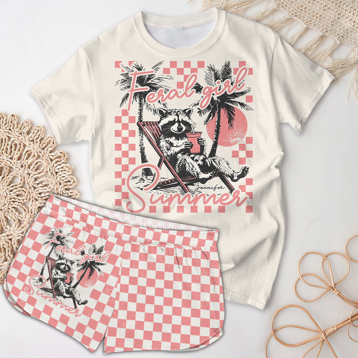 Feral Girl Summer - Personalized Raccoon All Over Shirt & Women Shorts