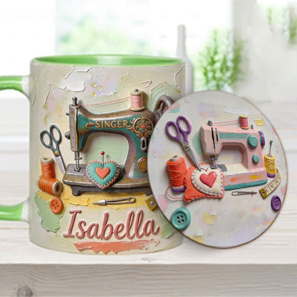 Just a Girl Who Loves Sewing - Personalized Sewing Accent Mug & Coaster