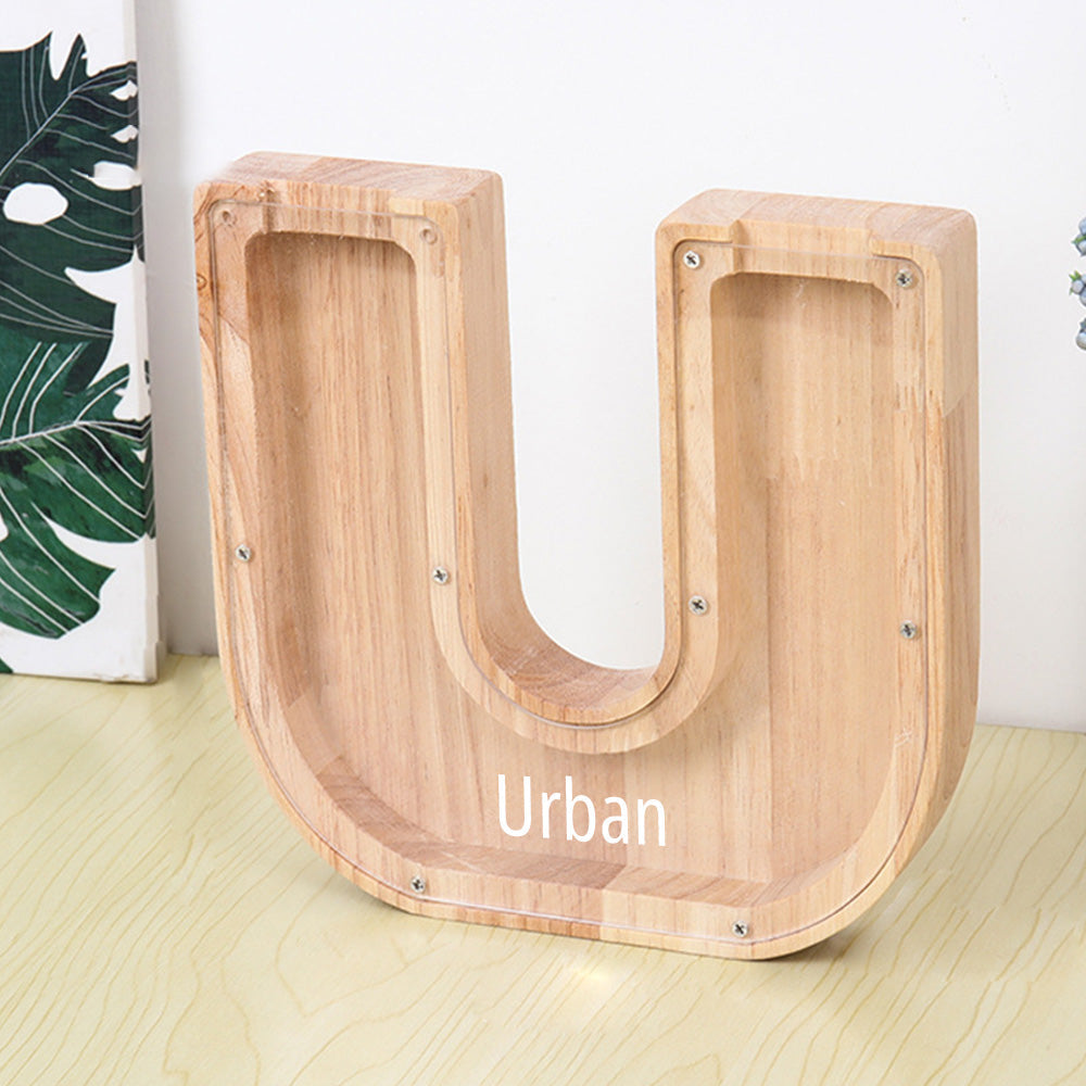 Custom Initial And Name - Personalized Letter And Name Light Wooden Piggy Bank