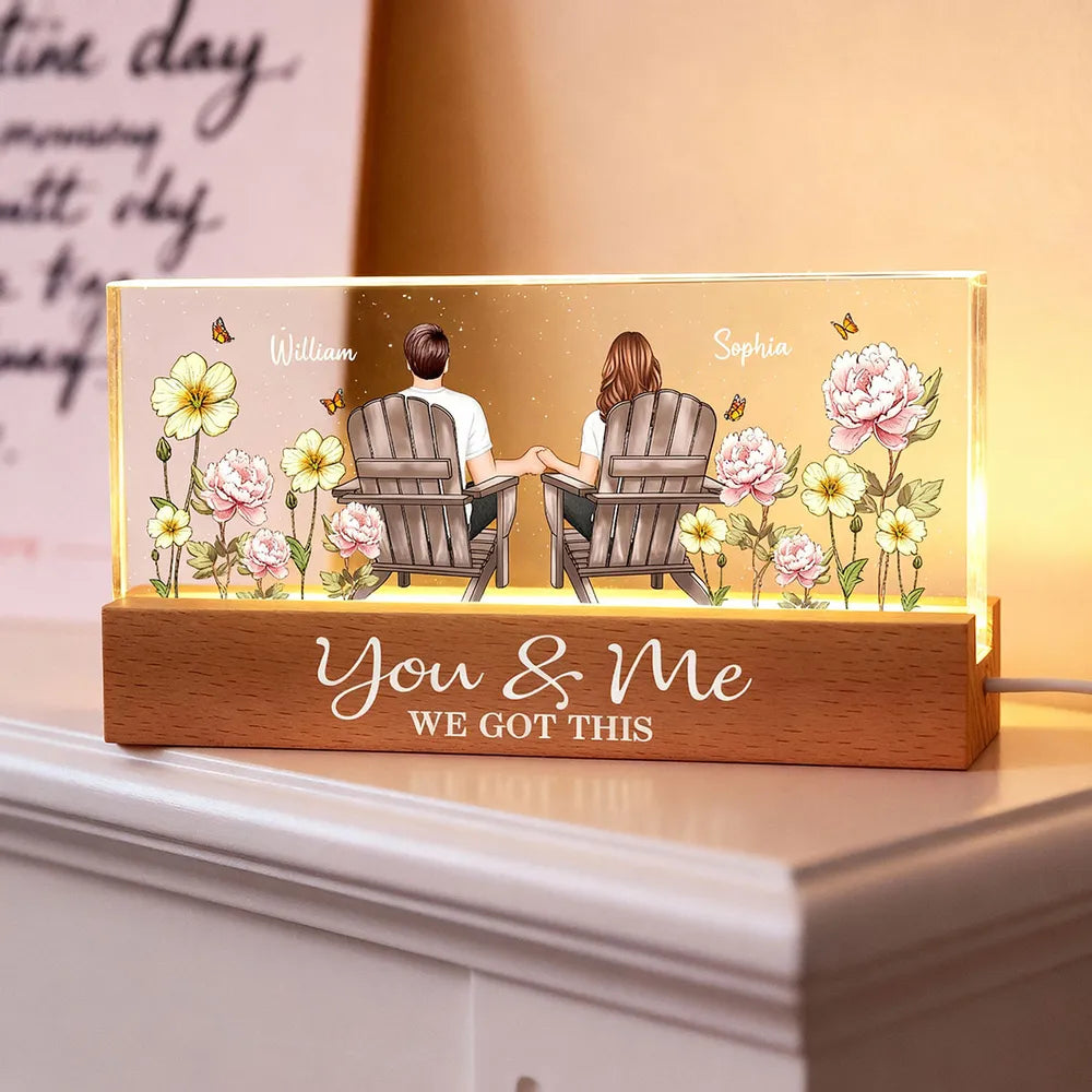 Personalized Block LED Light Plaque with Couple Holding Hands in Adirondack Chairs, Romantic Night Light Gift for Him or Her