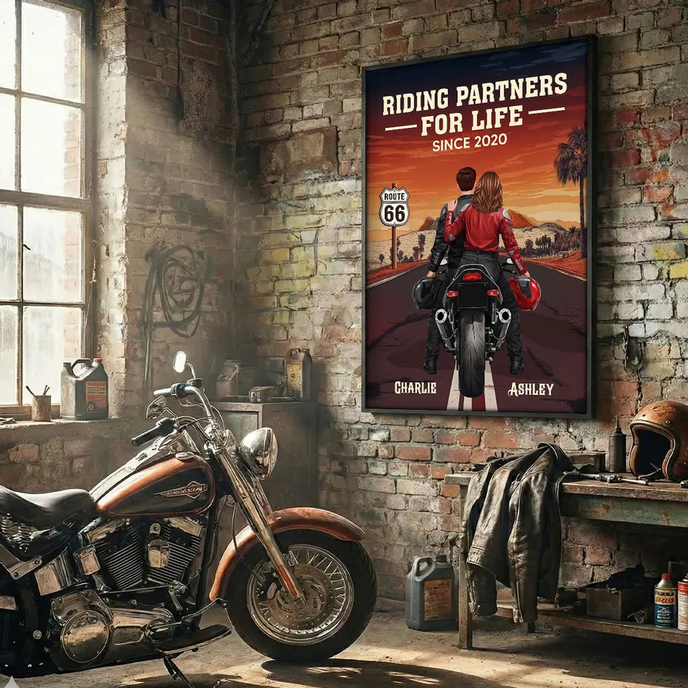Riding Partners for Life Poster Custom Couple Motorcycle Wall Art for Your Home A Heartwarming Unique Gift