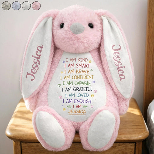 Personalized Plush Bunny with Affirmation Quote, Soft Nursery Comfort Gift for Kids and Baby Showers
