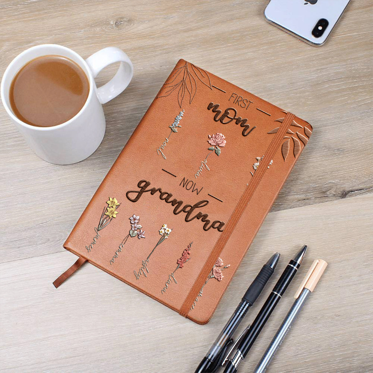 First Mother Now Grandmother - Personalized Grandma Leather Journal