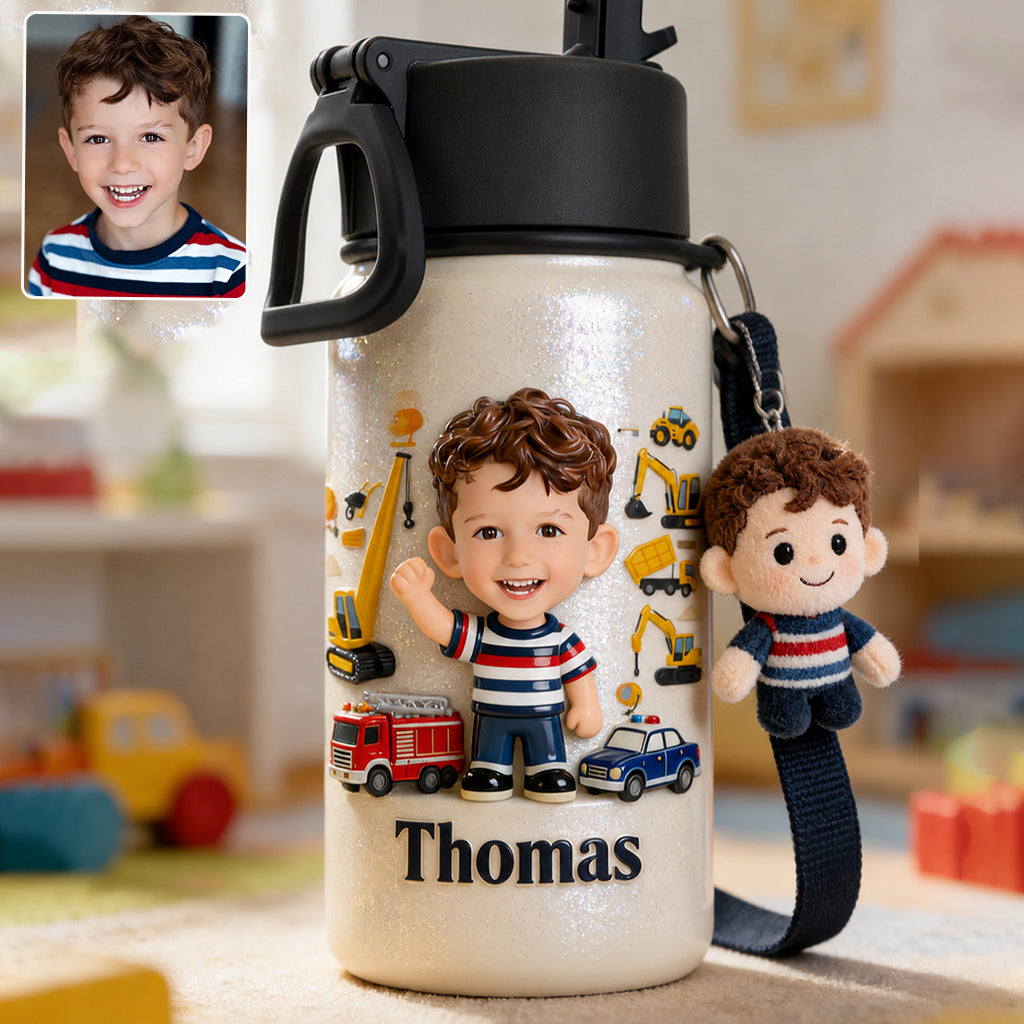 Custom Any Photo - Personalized Kid Kid Bottle With Plush Charm