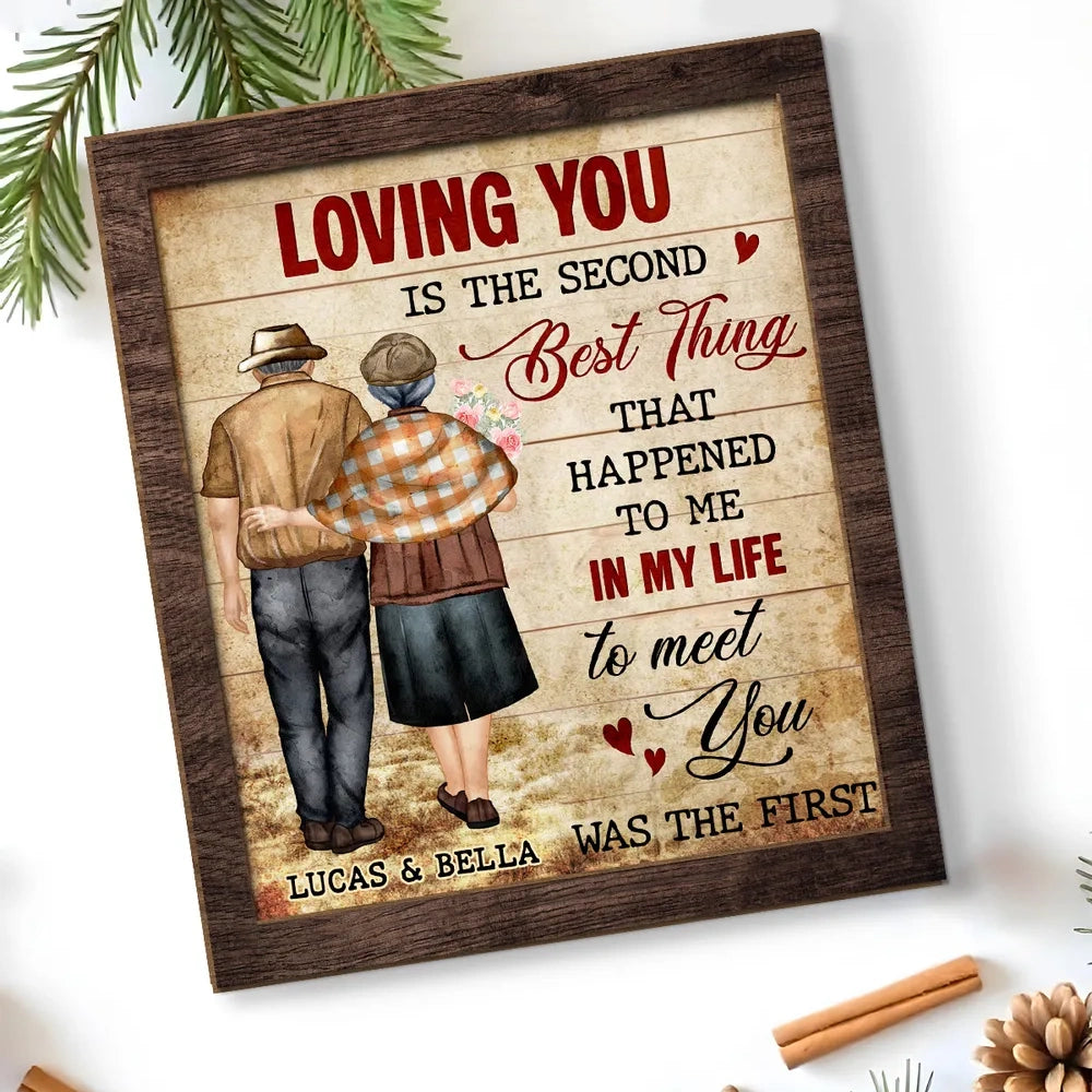Personalized 2-Layer Wooden Plaque With Vintage Couple Walking Back View Sweet Love Quote, Unique Gift For Wife Or Husband