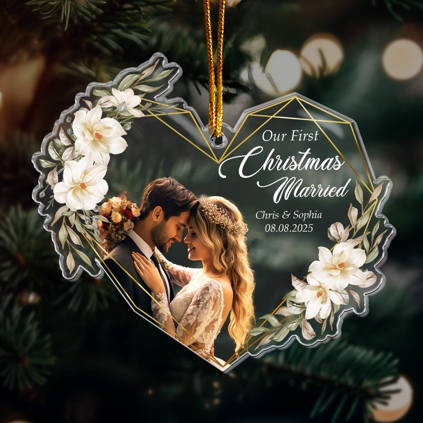 Heart-Shaped Acrylic Ornament with Wedding Design, Celebrating Romantic Moments, Perfect Gift for Newlyweds