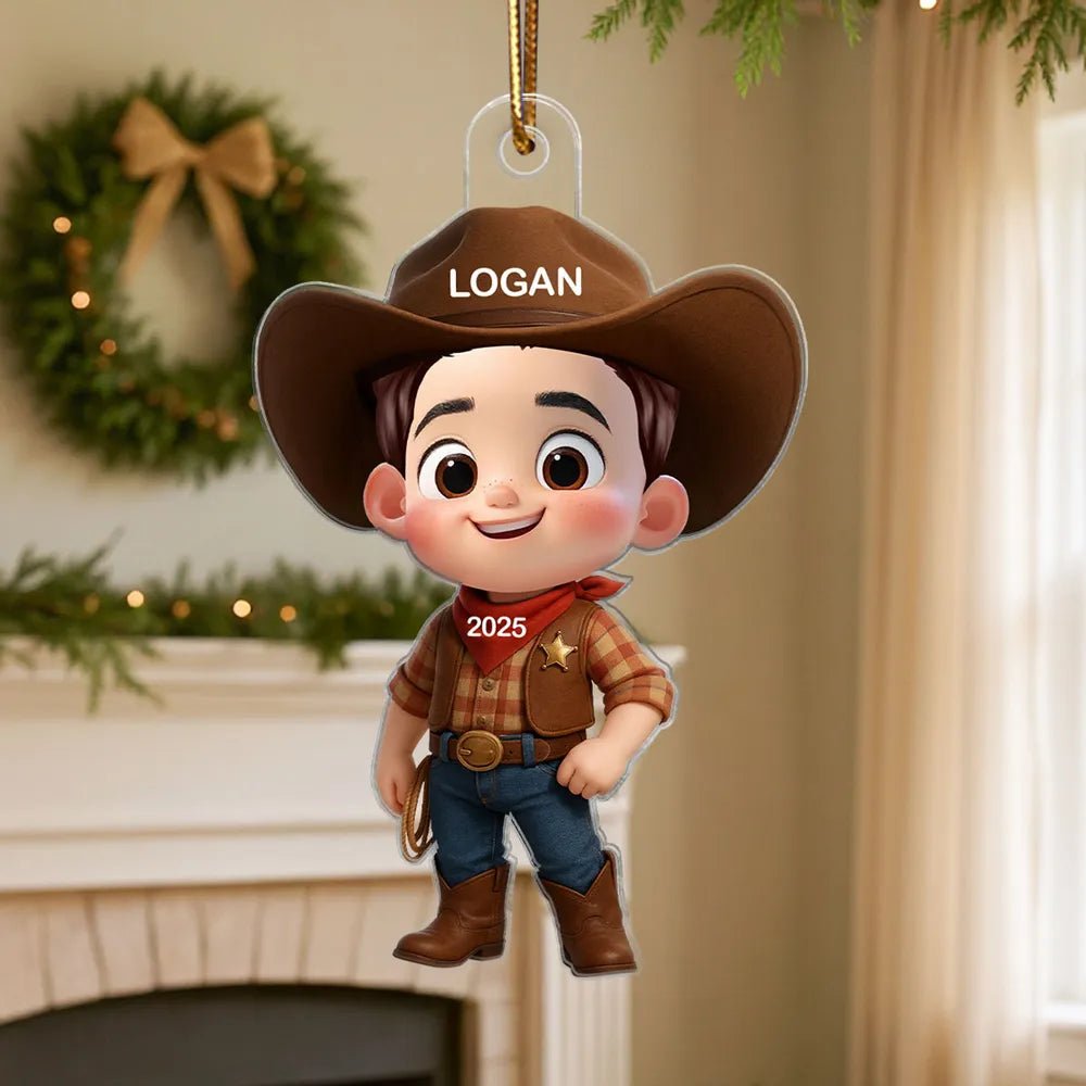 Personalized Cowboy Acrylic Ornament, Ideal Holiday Decoration and Gift for Kids