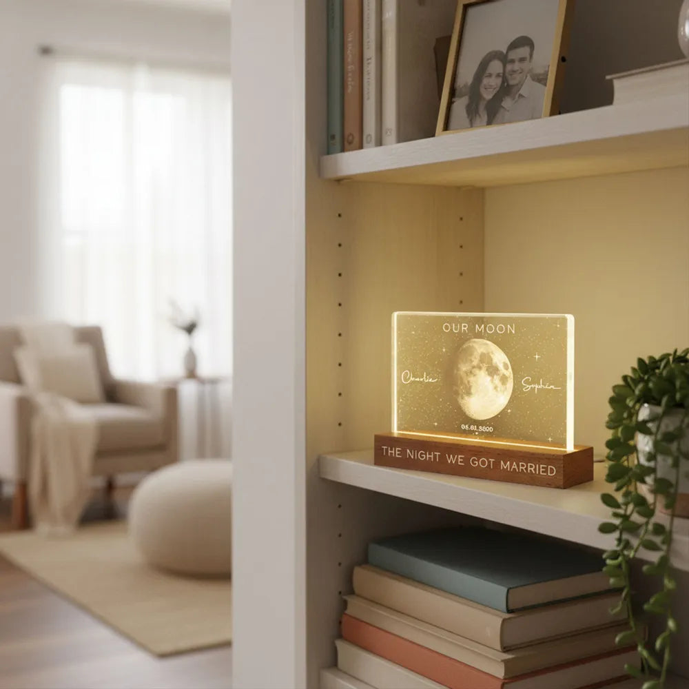Personalized Moon Phase Block LED Light Plaque, Our Moon Night Light for Bedside Decor, Unique Gift for Couple