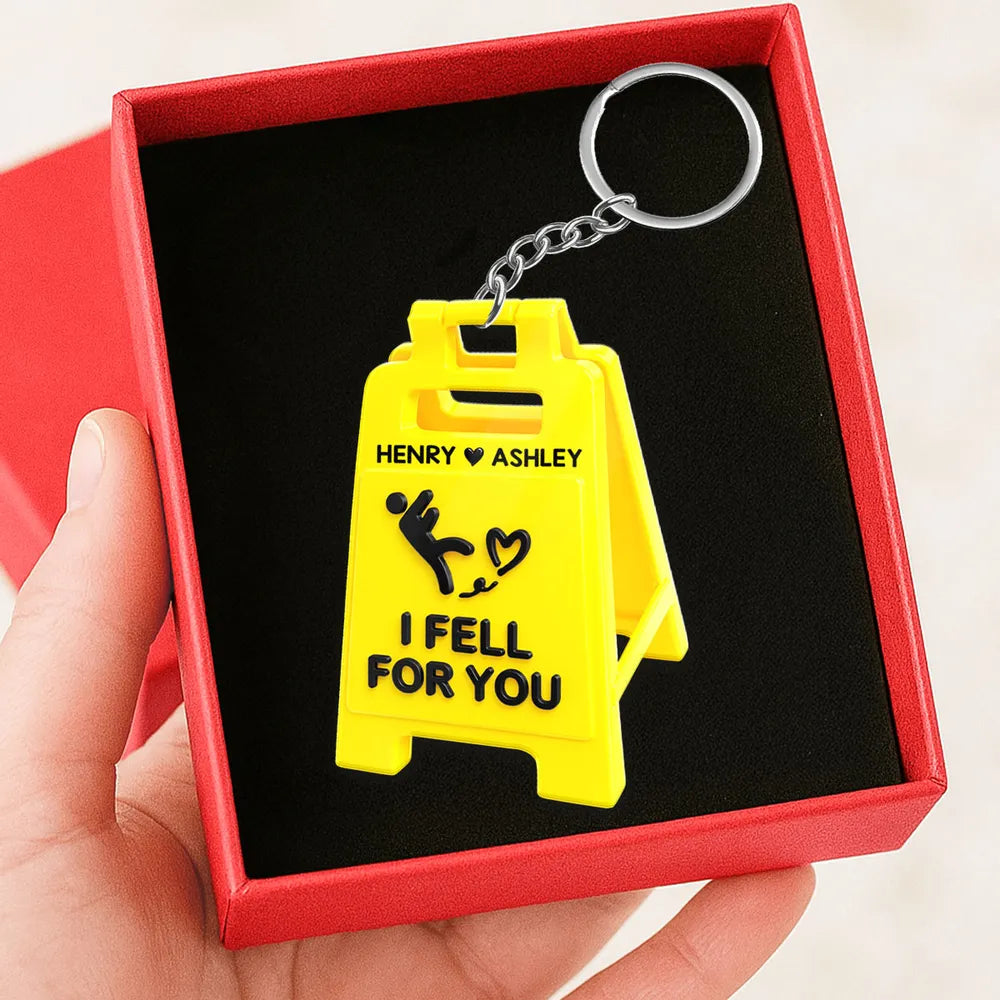 I Fell For You Acrylic Keychain with Custom Names - Sweet Romantic Bag Charm, Unique Gift for Her or Him