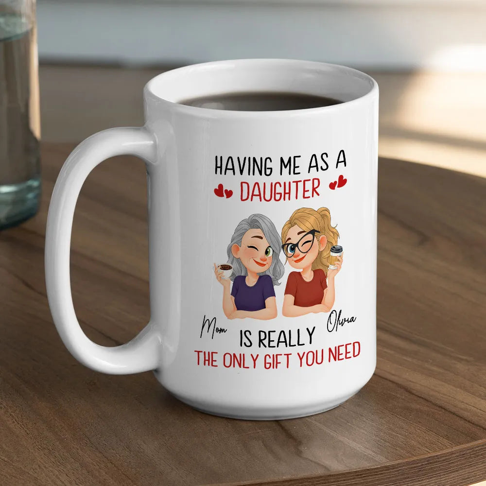 Personalized Mother Daughter Coffee Ceramic Mug, Cute Winking Cartoon Design, Unique Gift For Mom From Daughter