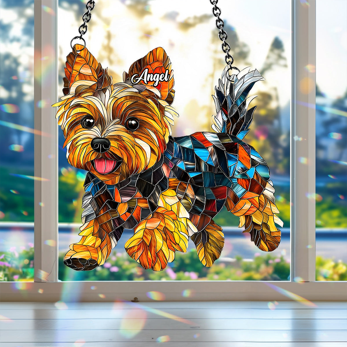 Adorable Yorkie - Personalized Yorkshire Terriers Window Hanging Suncatcher Ornament