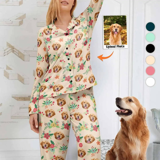 Custom Pet Face Flower - Personalized Photo Women's Pajamas Set- Ideal for You or as a Gift