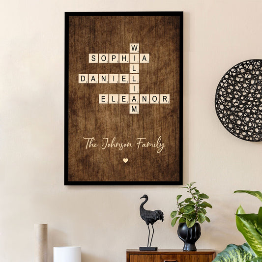 Scrabble Tile Family Name Poster – Personalized Scrabble-Inspired Poster for Family, Couples, or Housewarming Gift