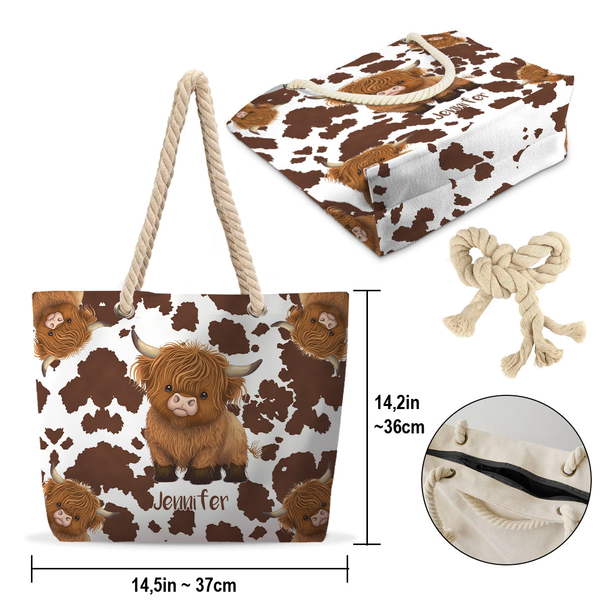Cute Highland Cow - Personalized Highland Cow Beach Bag
