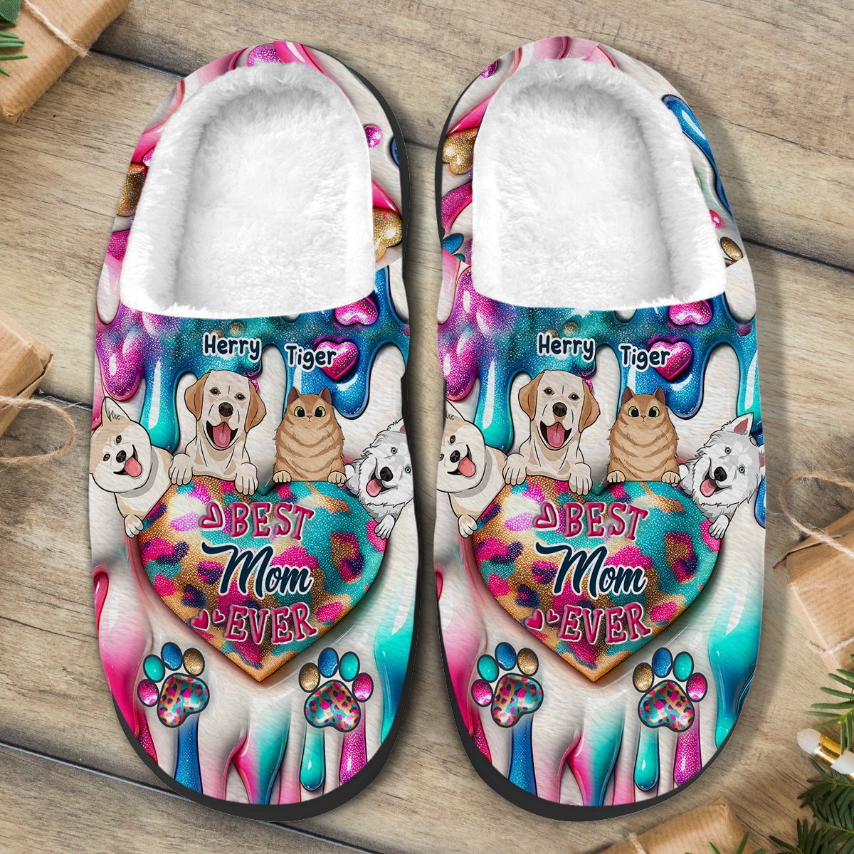 Best Mom Ever Fur Mama - Personalized Dog Slippers