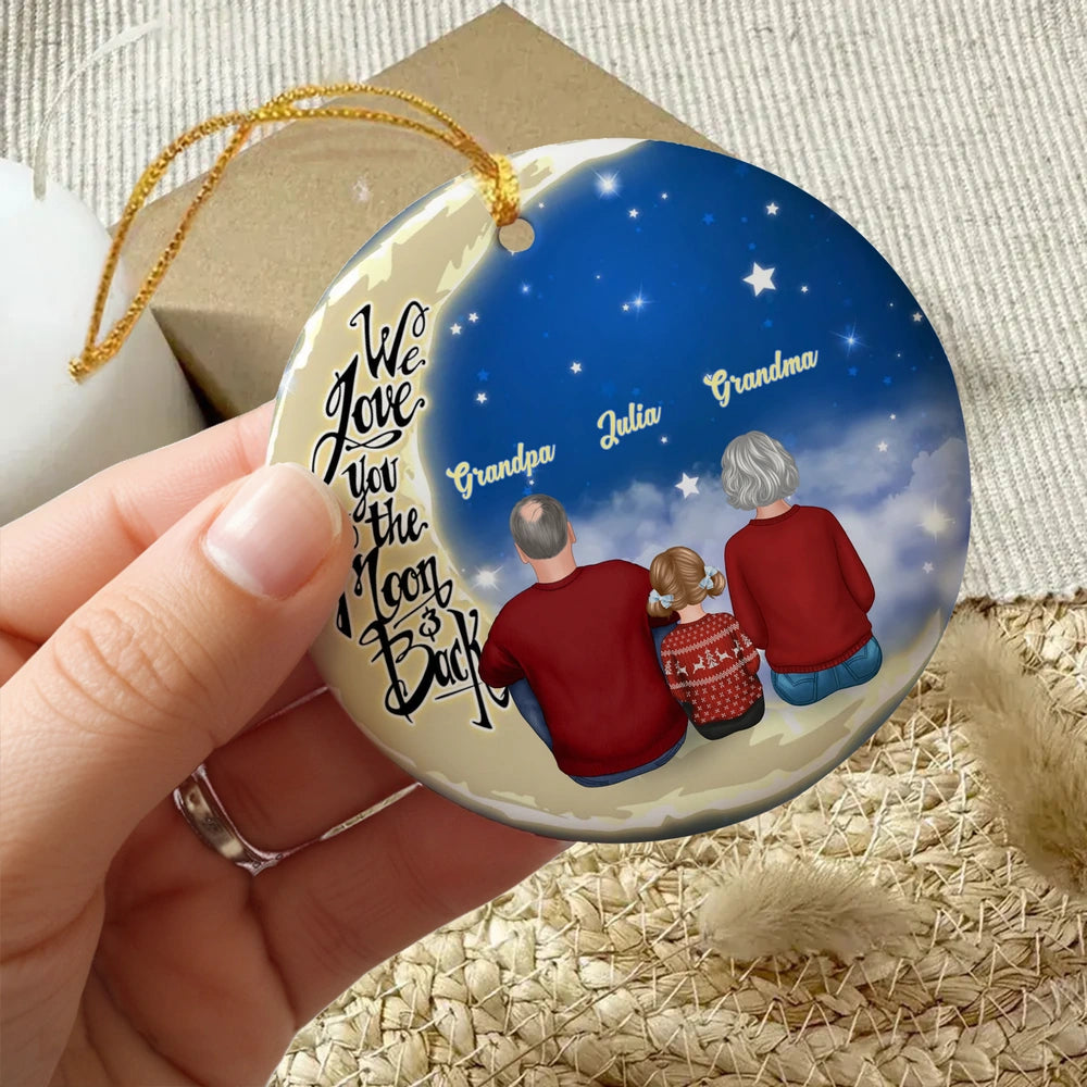 We Love You to the Moon & Back Custom Ceramic Ornament, Unique Grandparent Grandchild Holiday Gift & Home Decoration